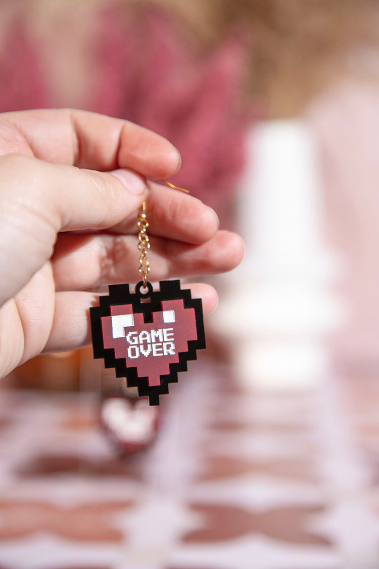 Game Over Heart Acrylic Earrings