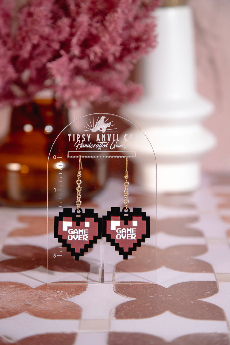 Game Over Heart Acrylic Earrings