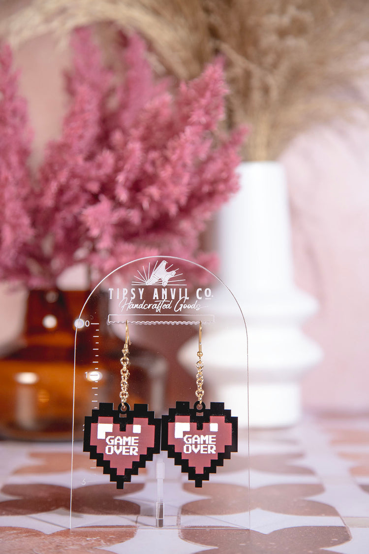 Game Over Heart Acrylic Earrings