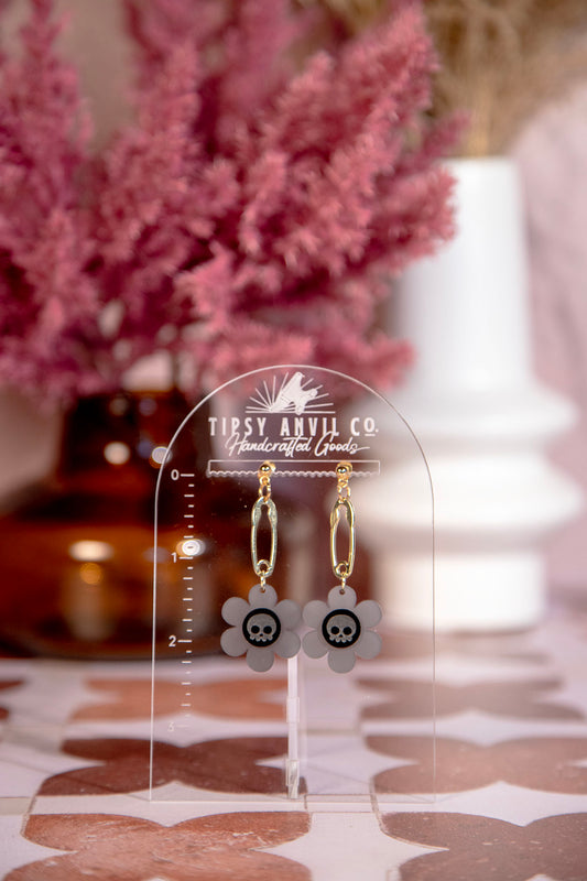 Goth Daisy Acrylic Dangle Earrings