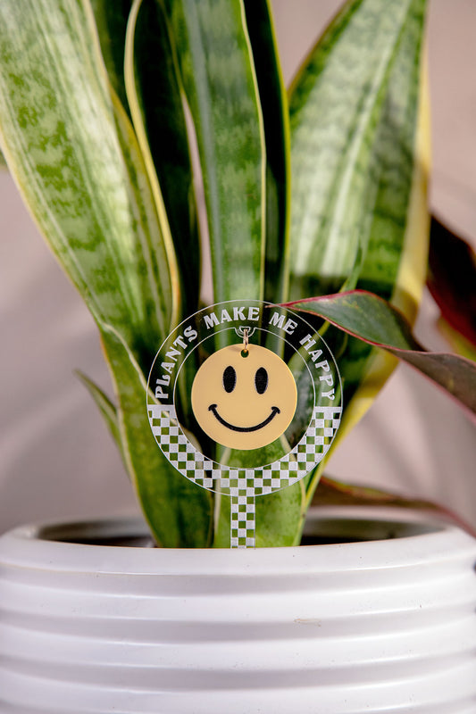 Plants Make Me Happy Checkered Acrylic Plant Stake