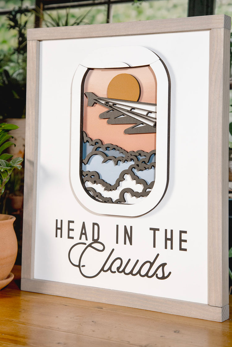 Head in The Clouds Wood Sign 14x17
