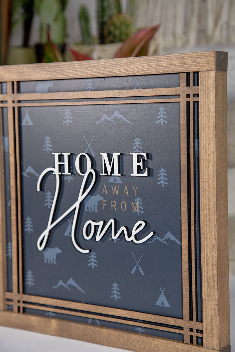 Home Away From Home Cabin Plaid Wood Sign 13x13
