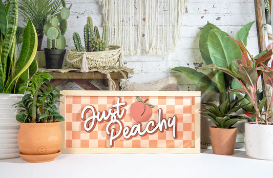 Just Peachy Checkered Wood Sign 19x8.5 Inches