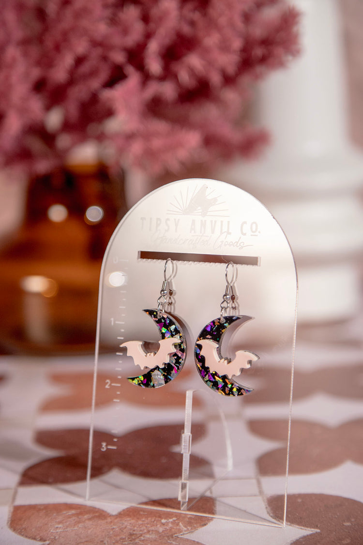 Moon Bat Dangle Earrings