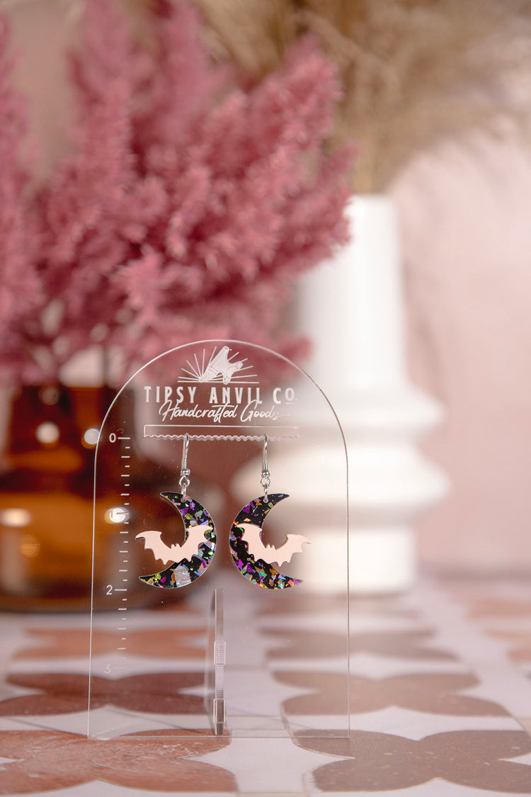 Moon Bat Dangle Earrings