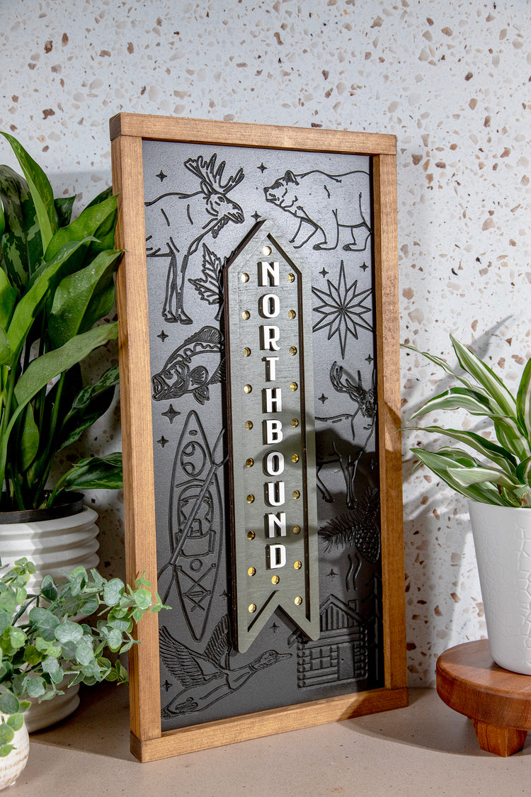 Northbound Engraved Marquee Wood Sign 11x22