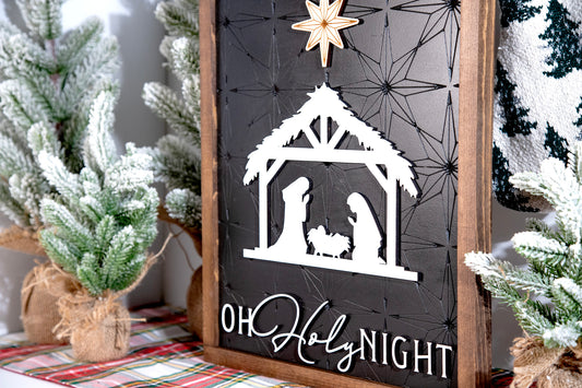 Oh Holy Night Nativity Engraved Star Sign 14x18