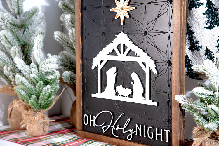 Oh Holy Night Nativity Engraved Star Sign 14x18