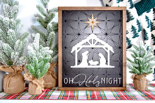 Oh Holy Night Nativity Engraved Star Sign 14x18