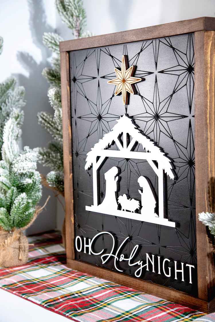 Oh Holy Night Nativity Engraved Star Sign 14x18