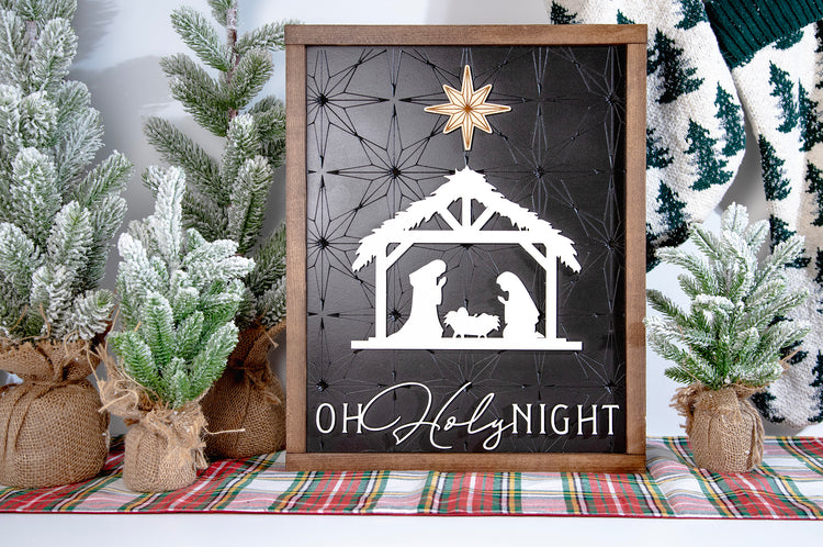 Oh Holy Night Nativity Engraved Star Sign 14x18