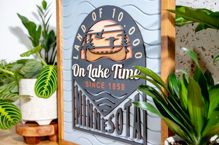 On Lake Time Minnesota Sign 18x20