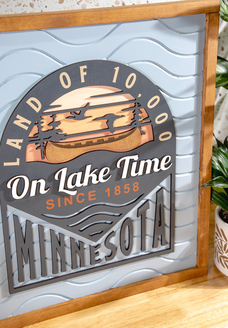 On Lake Time Minnesota Sign 18x20