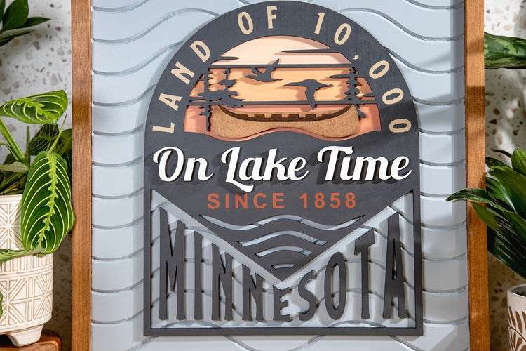On Lake Time Minnesota Sign 18x20