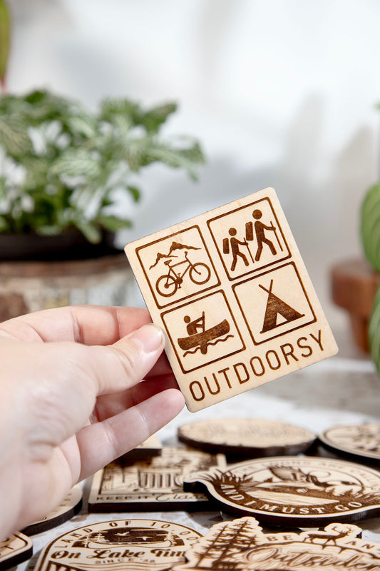 Outdoorsy Icons Wood Magnet