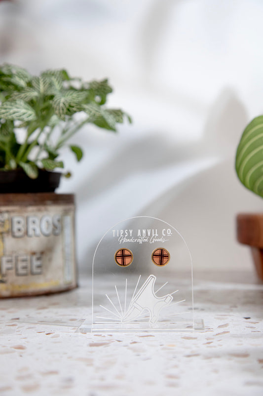 Plaid Wood Stud Earrings