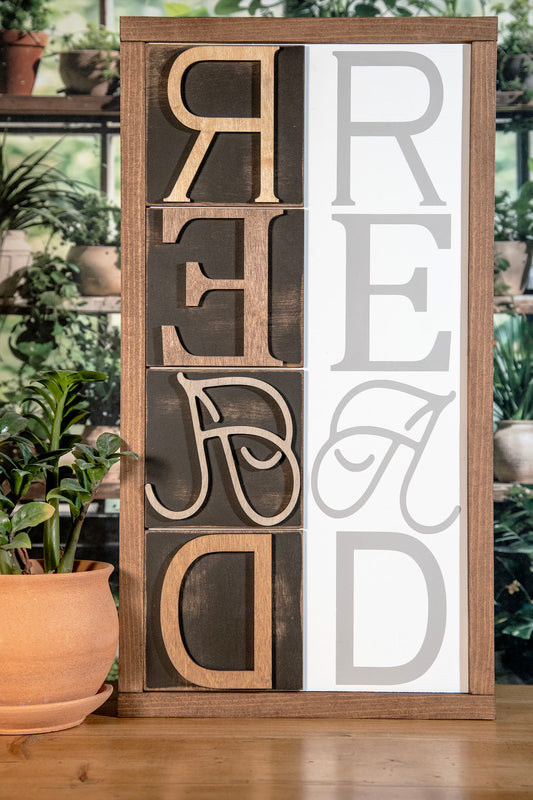 Read Letterpress Inspired Wood Sign 12x22