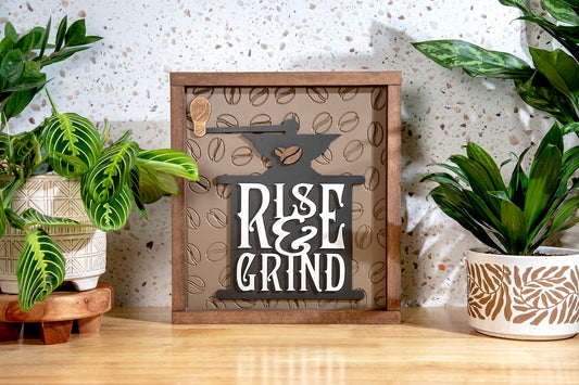 Rise and Grind Coffee Wood Sign 11x13