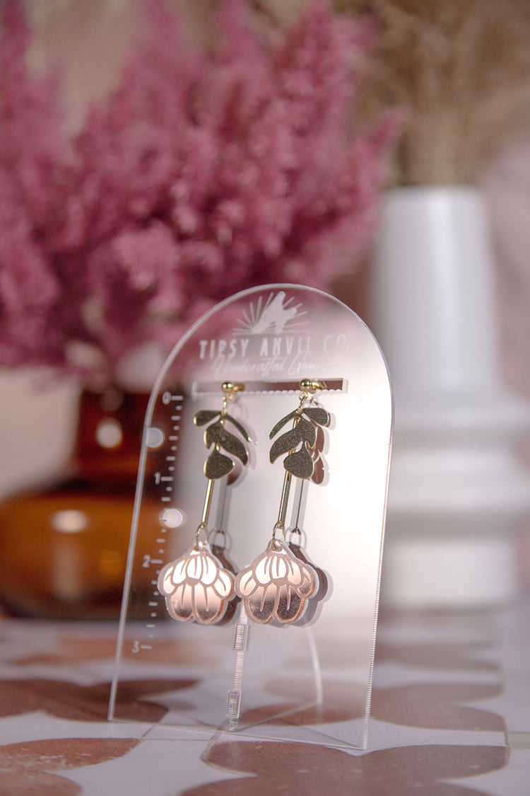 Rose Gold Floral Dangle Earrings