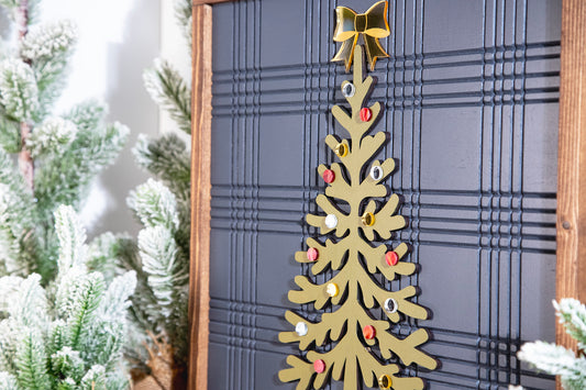 Seasons Greetings Plaid Tree Wood Sign 17x20