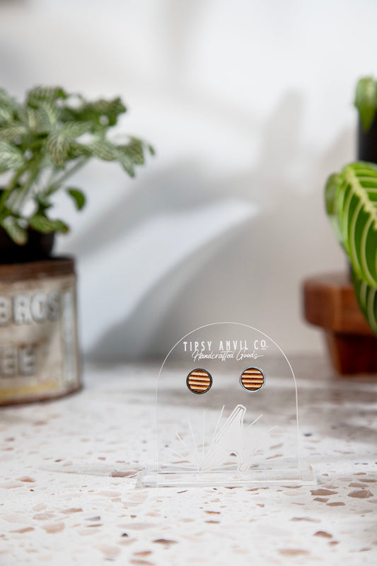 Striped Wood Stud Earrings