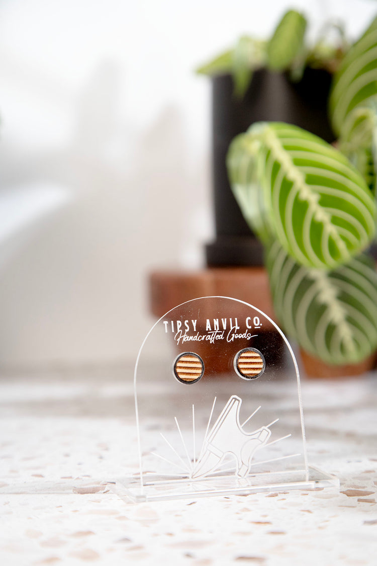 Striped Wood Stud Earrings