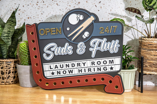 Suds & Fluff Marquee Laundry Sign 19x17