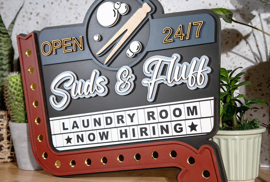 Suds & Fluff Marquee Laundry Sign 19x17