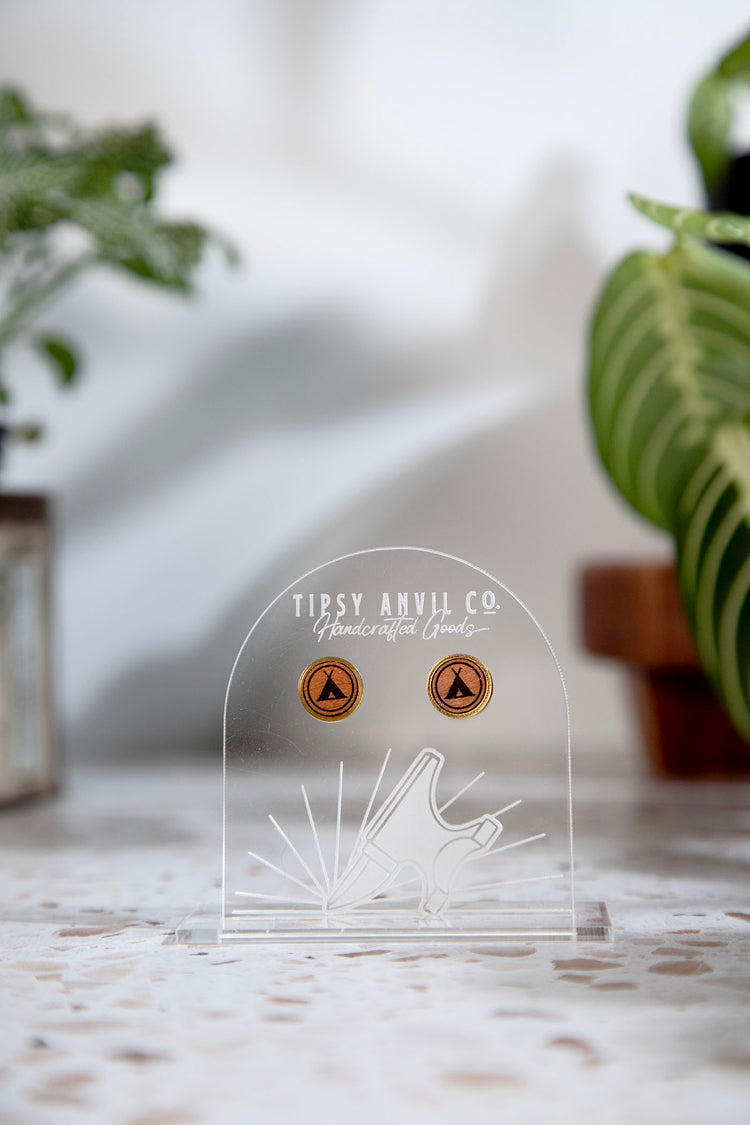 Tent Wood Stud Earrings