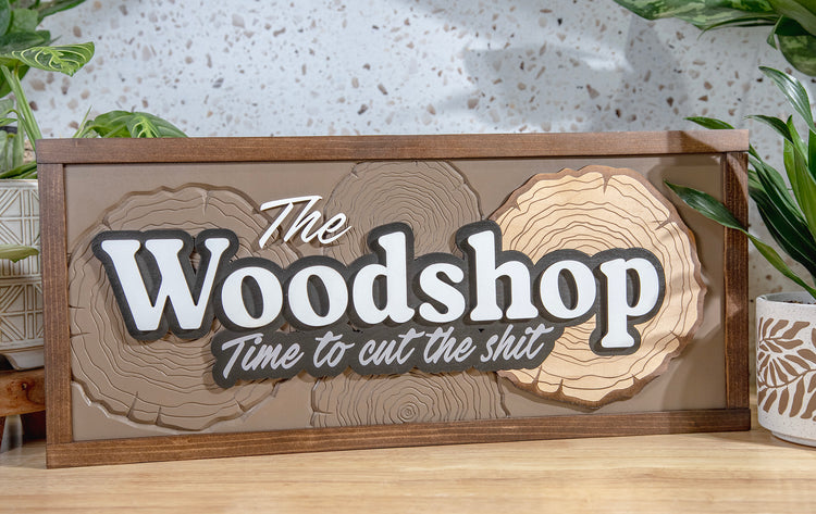 The Woodshop Engraved Wood Sign 22x10