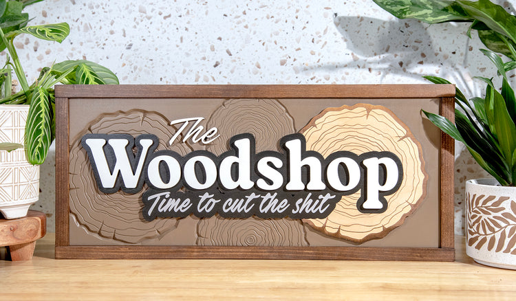 The Woodshop Engraved Wood Sign 22x10