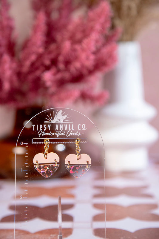 Heart Rose Gold Flake Acrylic Earrings