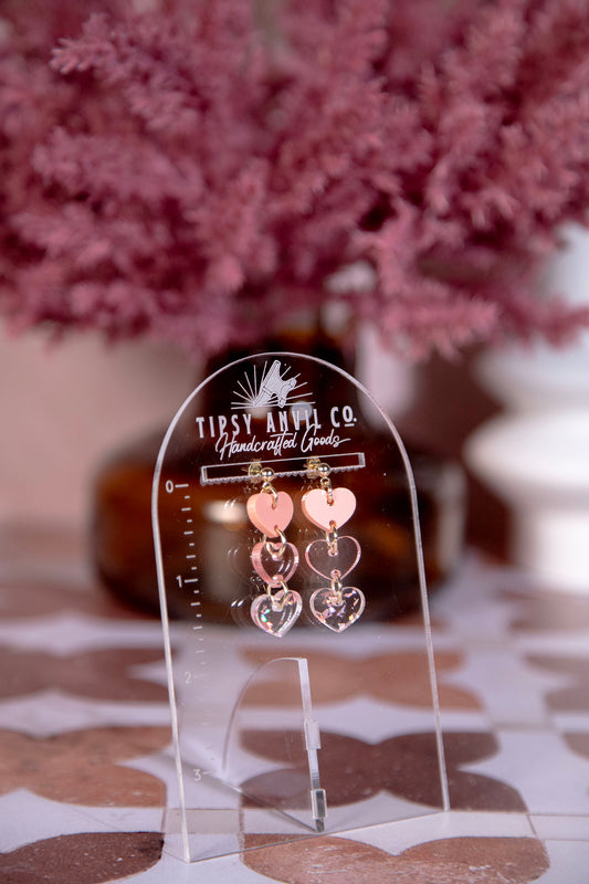 Tiered Pink Heart Dangle Earrings