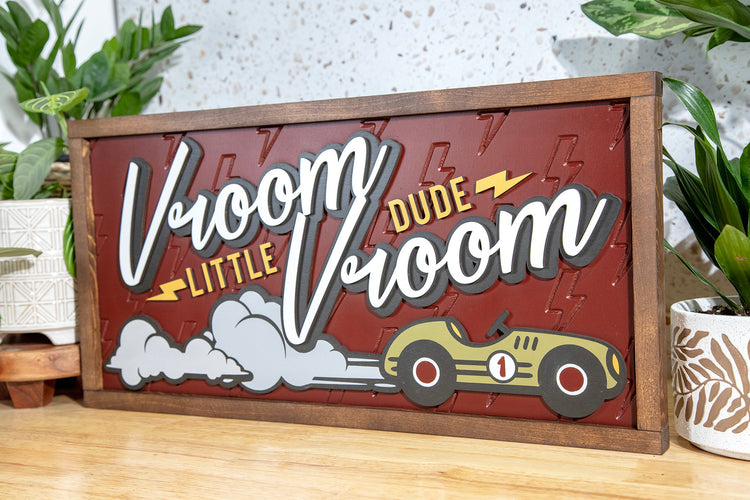 Vroom Vroom Little Dude Engraved Car Sign