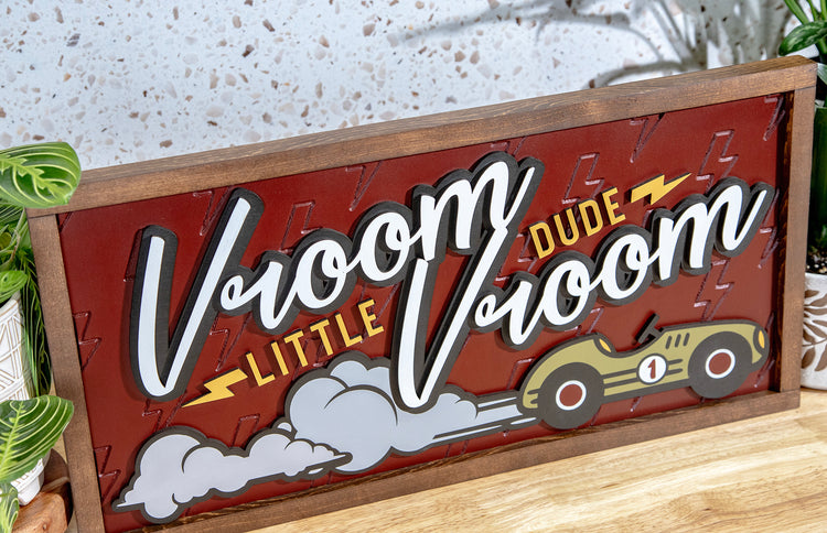 Vroom Vroom Little Dude Engraved Car Sign