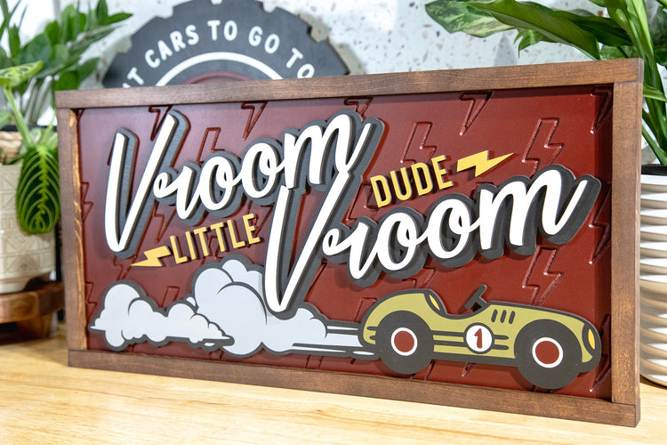 Vroom Vroom Little Dude Engraved Car Sign