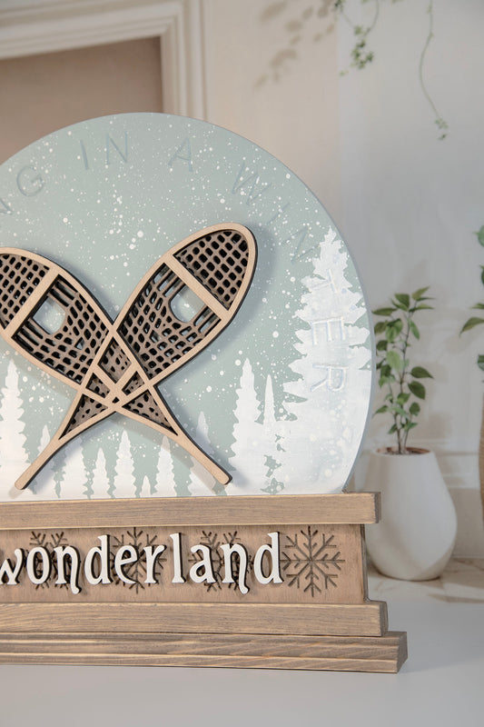 Walking Winter Wonderland Snowshoe Sign 14x15 Inches
