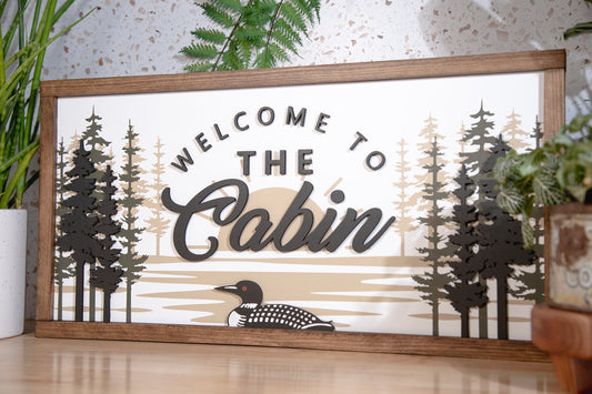 Welcome To Cabin Loon Wood Sign 24x12