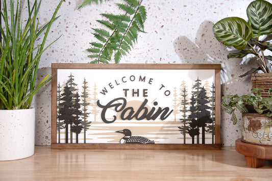 Welcome To Cabin Loon Wood Sign 24x12