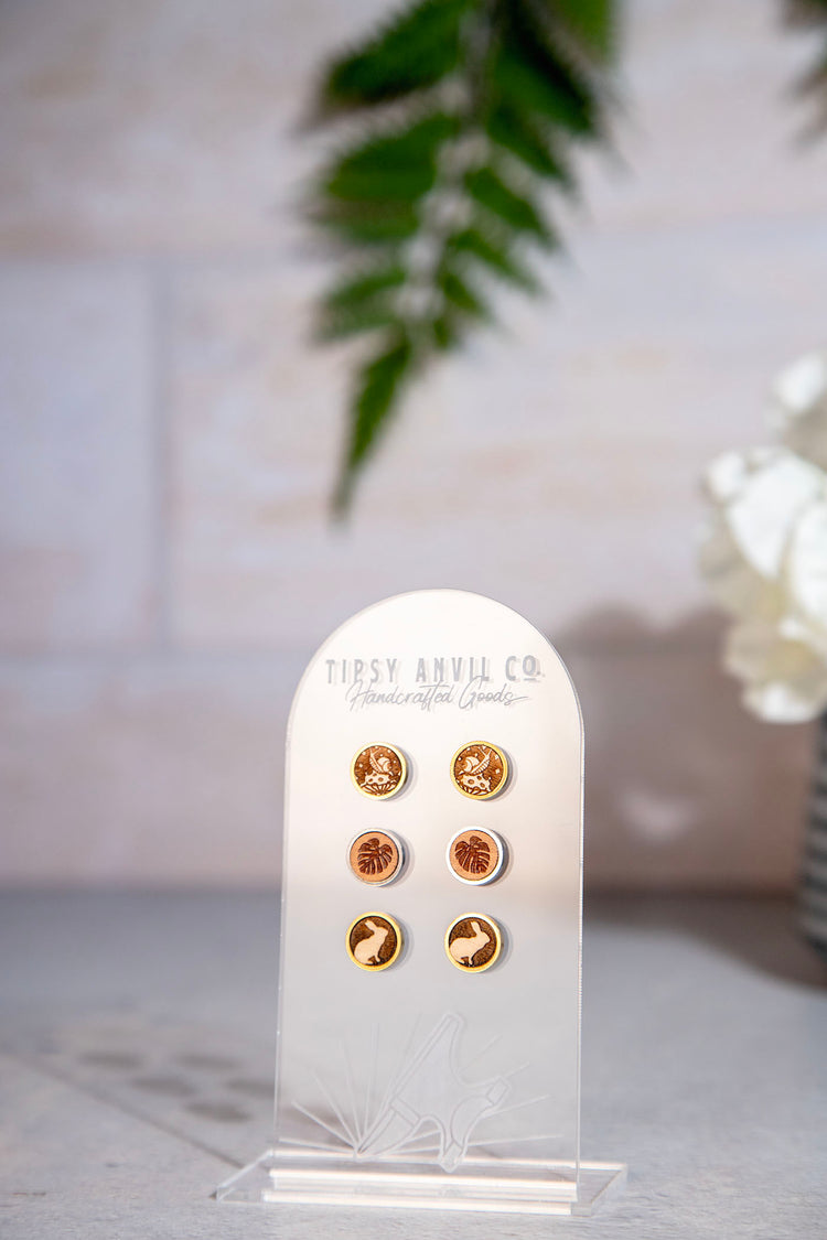 Monstera Wood Stud Earrings