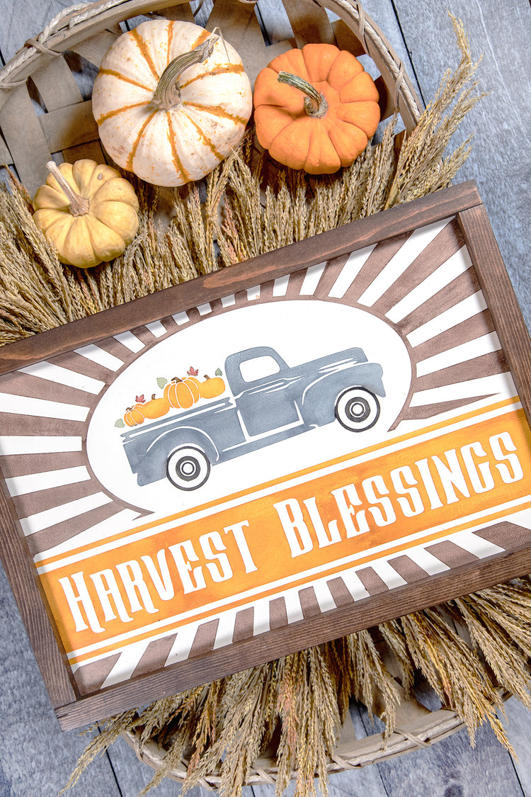 Harvest Blessings Truck Wood Sign 17x11
