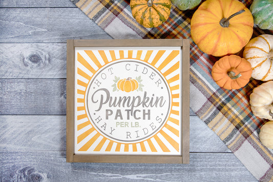 Pumpkin Patch Grainsack Wood Sign 13x13