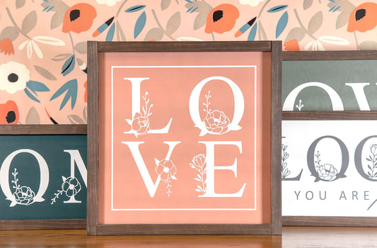 Love Floral Wood Sign 14x14 Inches