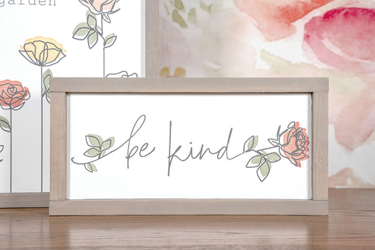Be Kind Minimalist Floral Wood Sign