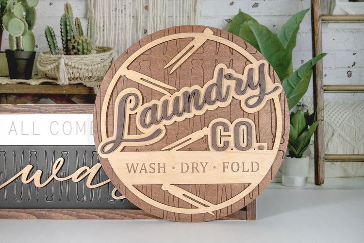 Laundry Co Round 3D Wood Sign