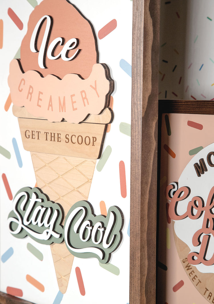 Ice Creamery Stay Cool 3D Wood Sign 14x20 Inches
