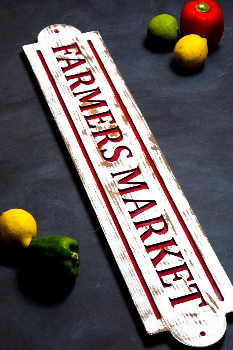 Farmers Market Engraved Wood Sign 36x7