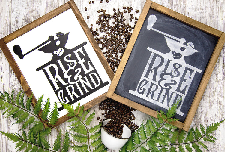 Rise and Grind Coffee Wood Sign 11x13