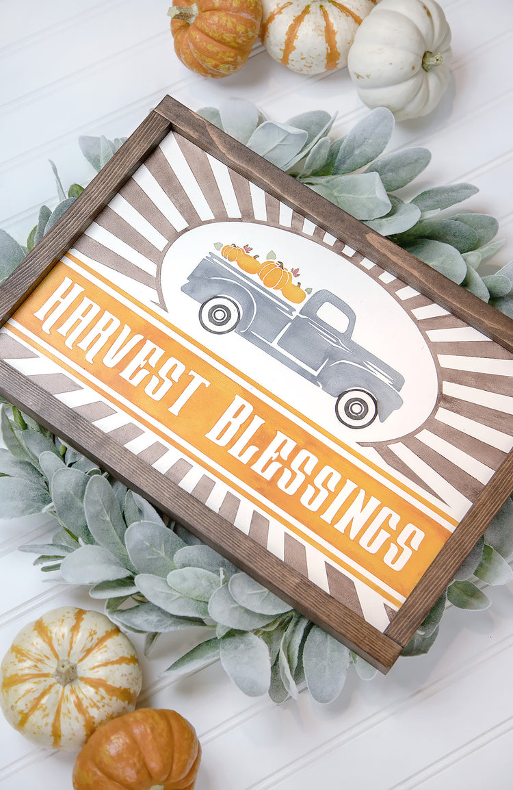 Harvest Blessings Truck Wood Sign 17x11